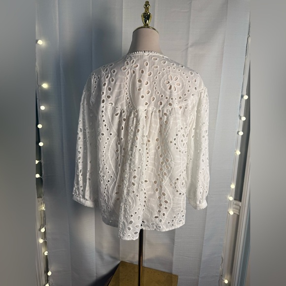 Elegant White Blouse with Intricate Eyelet Design - Picture 3 of 6
